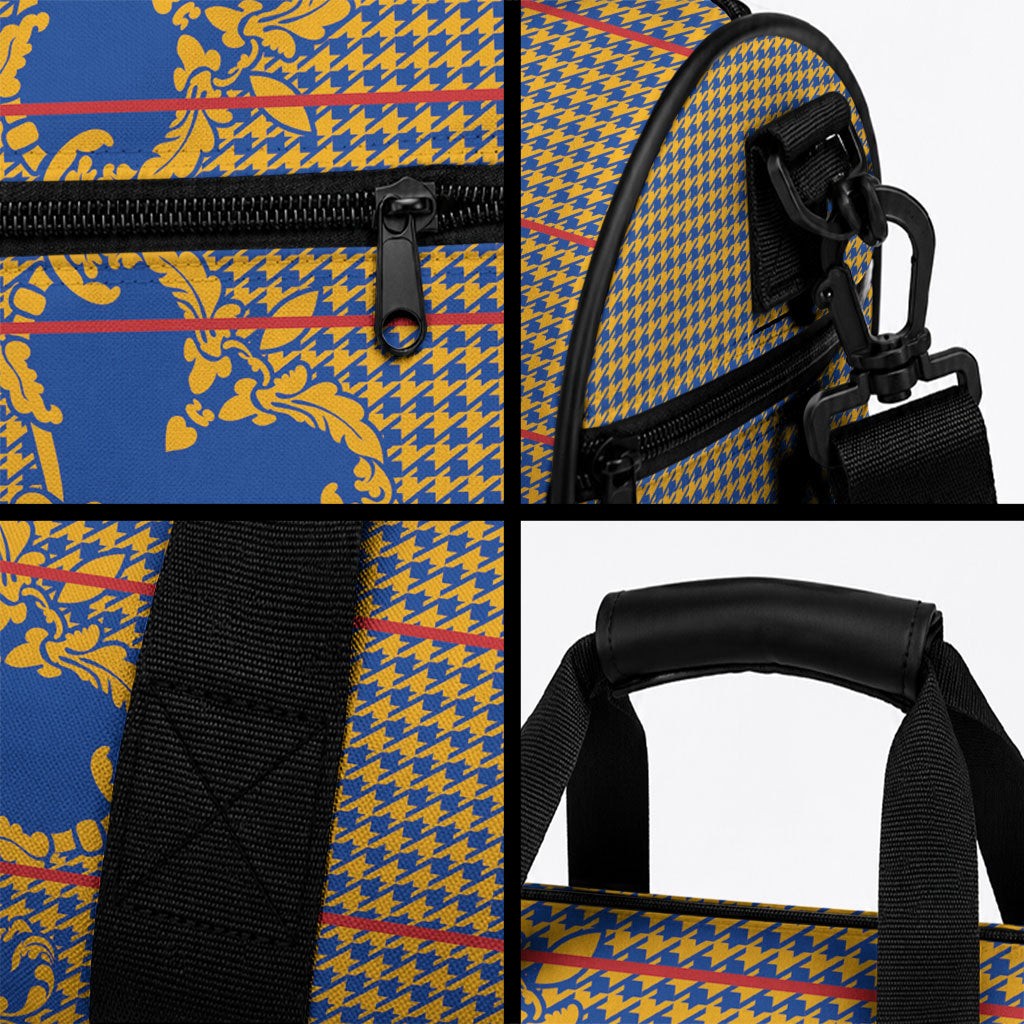 Cobalt Blue Hearts Crown Traditional Geometry Duffle Bag Seanamarena Basotho Blanket Inspired
