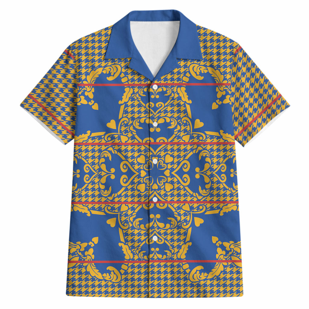 Cobalt Blue Hearts Crown Traditional Geometry Hawaiian Shirt Seanamarena Basotho Blanket Inspired