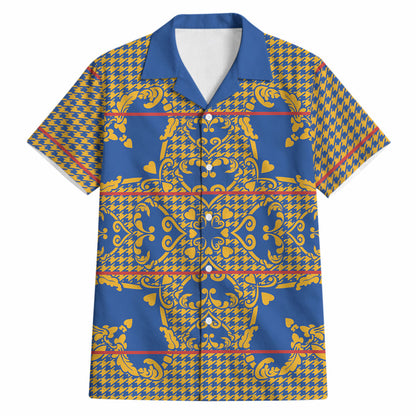 Cobalt Blue Hearts Crown Traditional Geometry Hawaiian Shirt Seanamarena Basotho Blanket Inspired