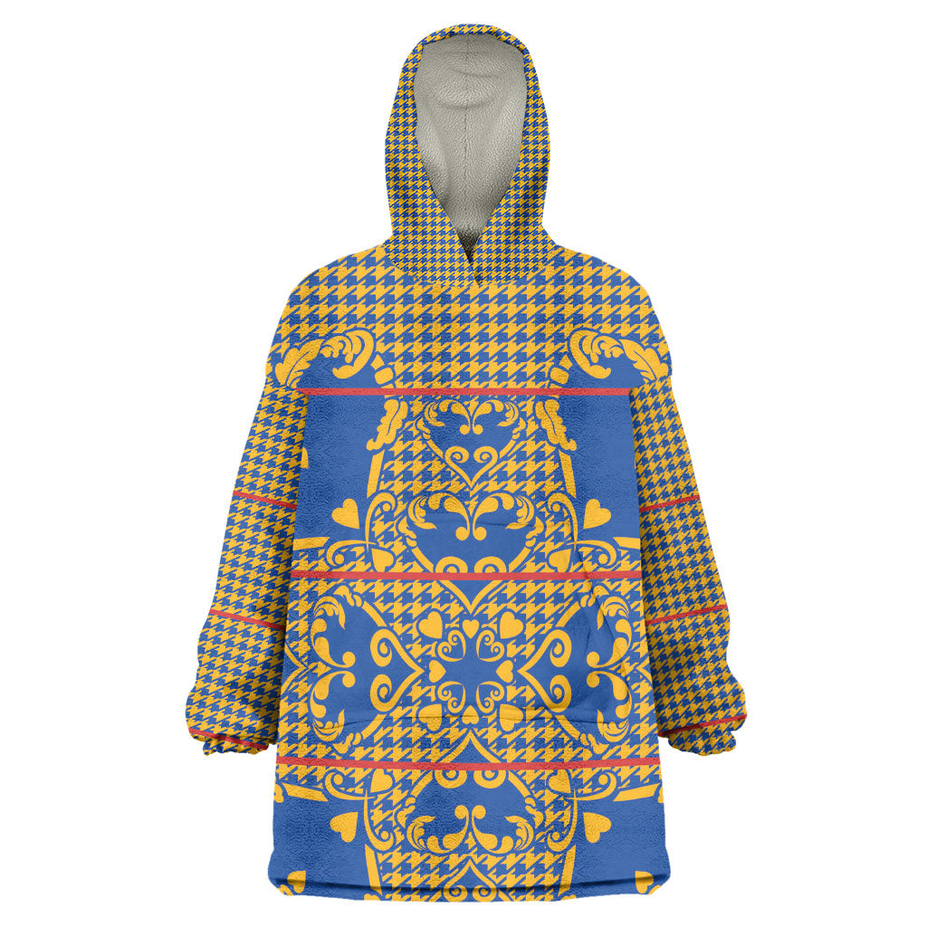 Cobalt Blue Hearts Crown Traditional Geometry Kid Wearable Blanket Hoodie Seanamarena Basotho Blanket Inspired