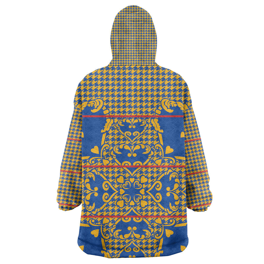 Cobalt Blue Hearts Crown Traditional Geometry Kid Wearable Blanket Hoodie Seanamarena Basotho Blanket Inspired