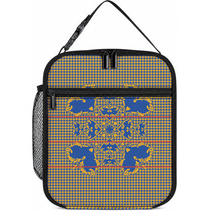 Cobalt Blue Hearts Crown Traditional Geometry Lunch Bag Seanamarena Basotho Blanket Inspired