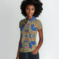 Cobalt Blue Hearts Crown Traditional Geometry Women Polo Shirt Seanamarena Basotho Blanket Inspired