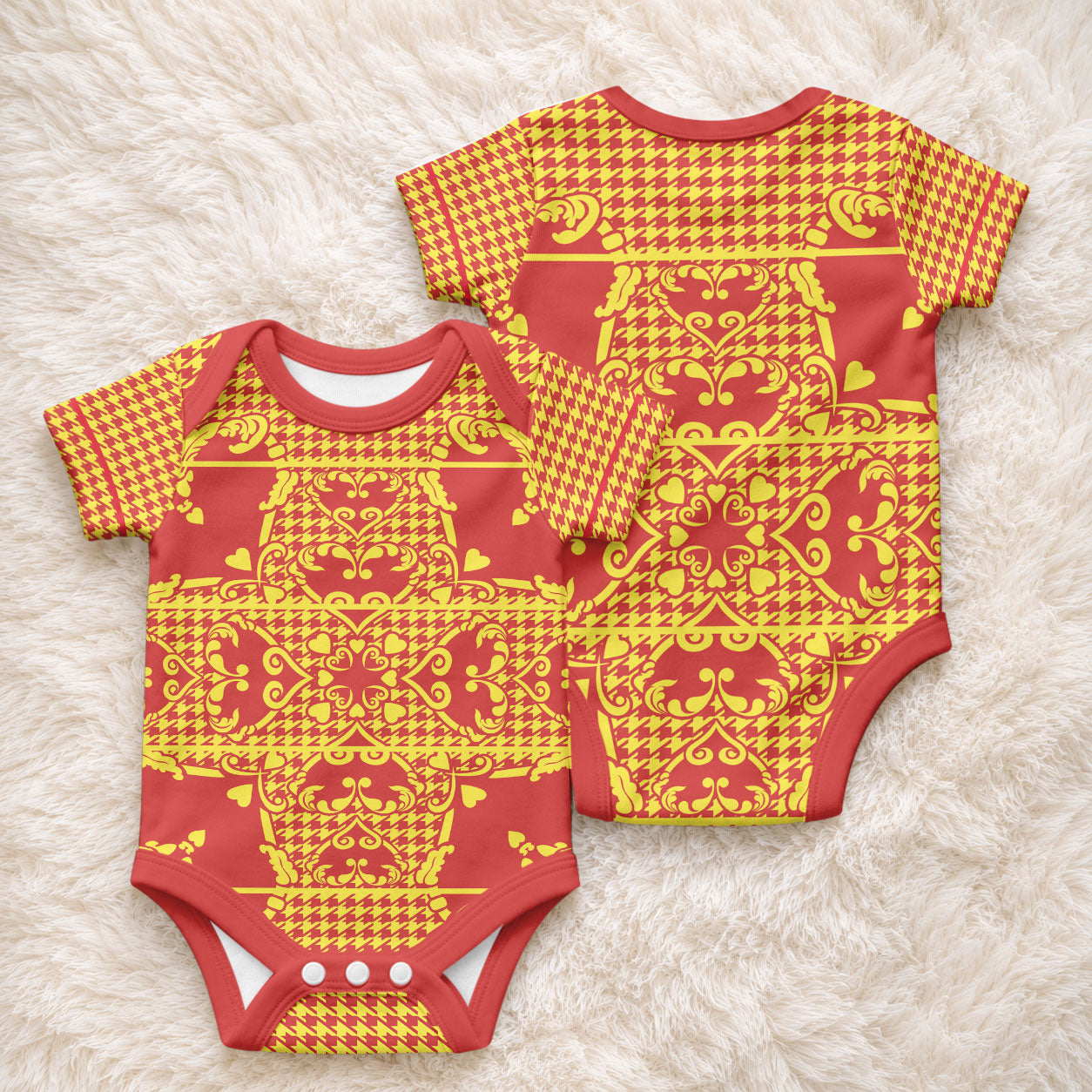 Scarlet Red Hearts Crown Traditional Geometry Baby Onesie Seanamarena Basotho Blanket Inspired