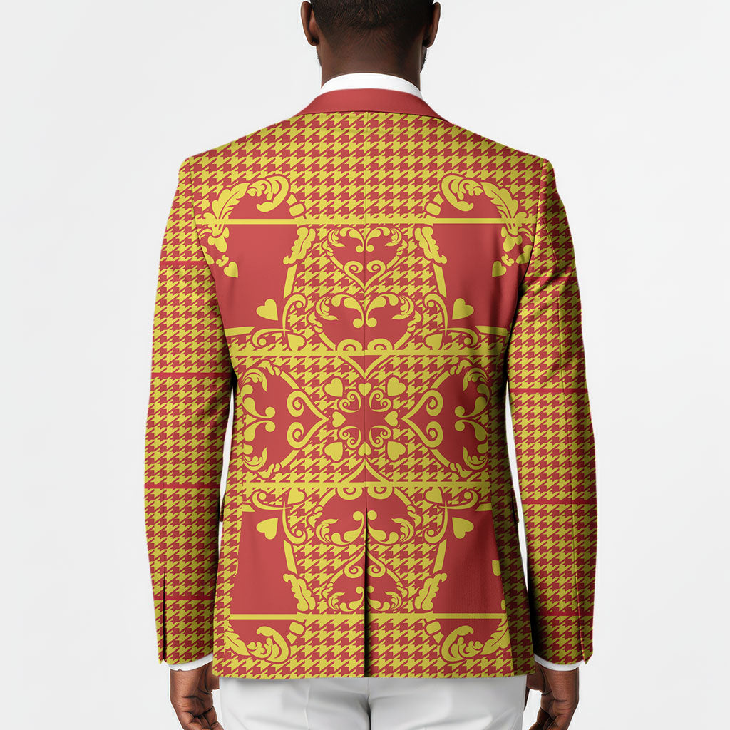 Scarlet Red Hearts Crown Traditional Geometry Blazer Seanamarena Basotho Blanket Inspired