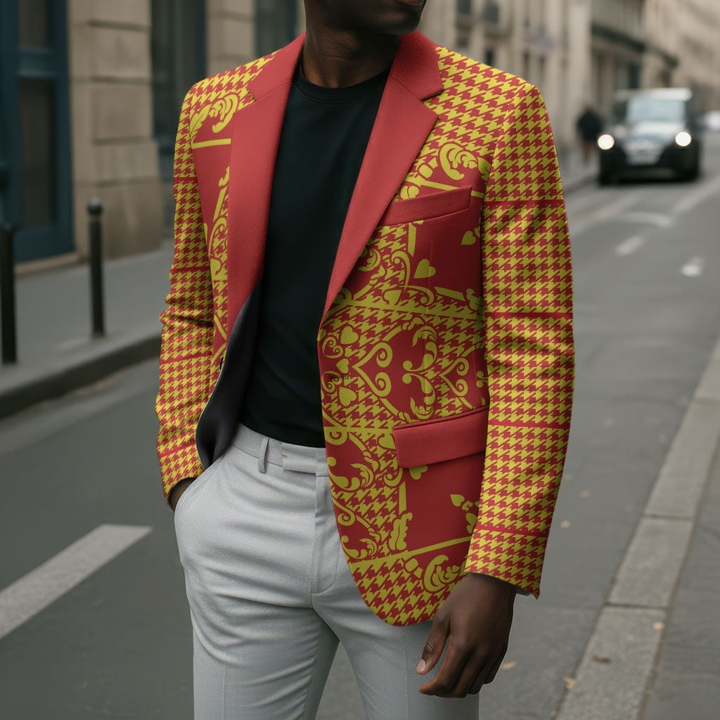 Scarlet Red Hearts Crown Traditional Geometry Blazer Seanamarena Basotho Blanket Inspired