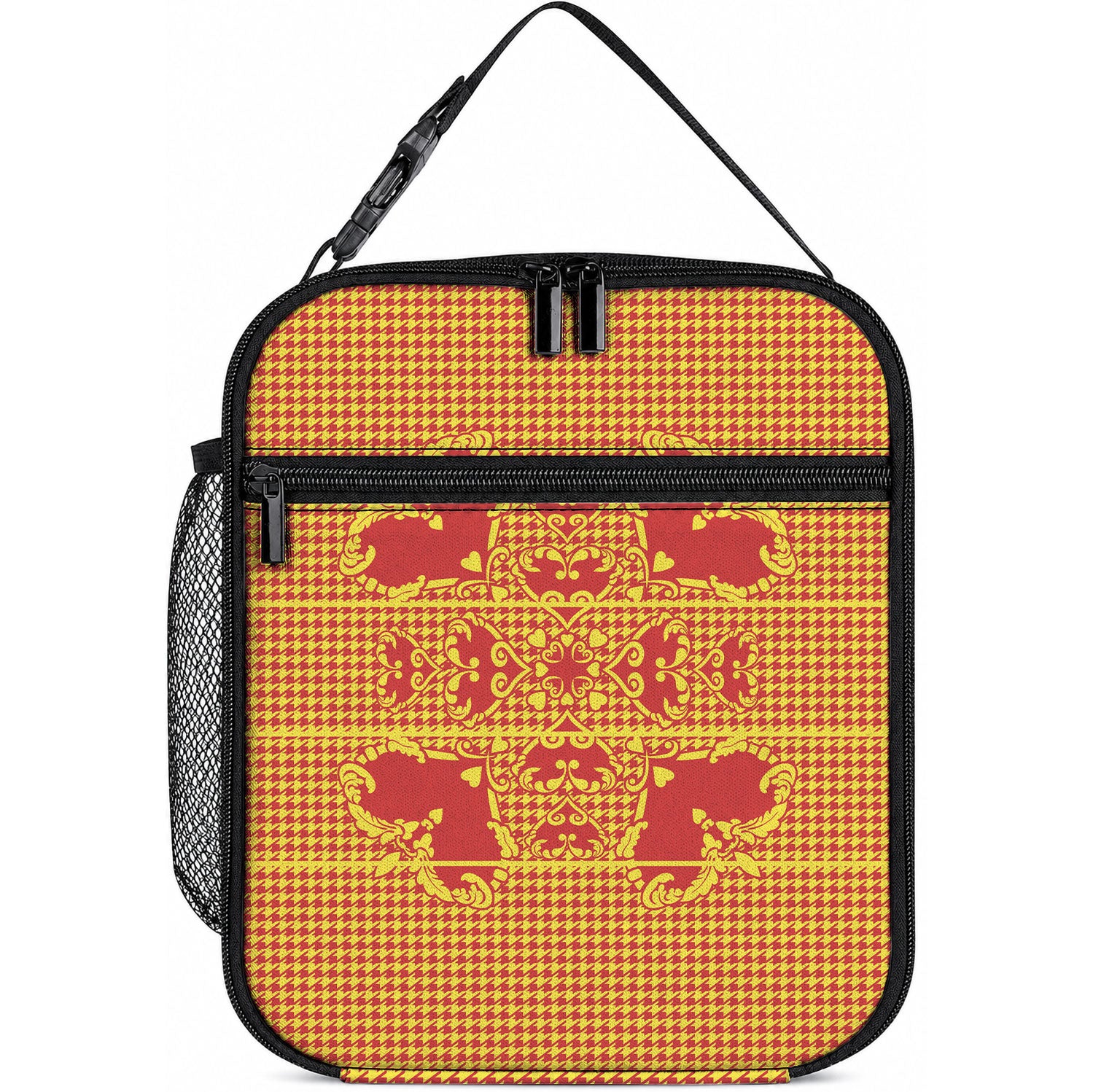 Scarlet Red Hearts Crown Traditional Geometry Lunch Bag Seanamarena Basotho Blanket Inspired