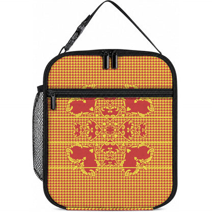 Scarlet Red Hearts Crown Traditional Geometry Lunch Bag Seanamarena Basotho Blanket Inspired