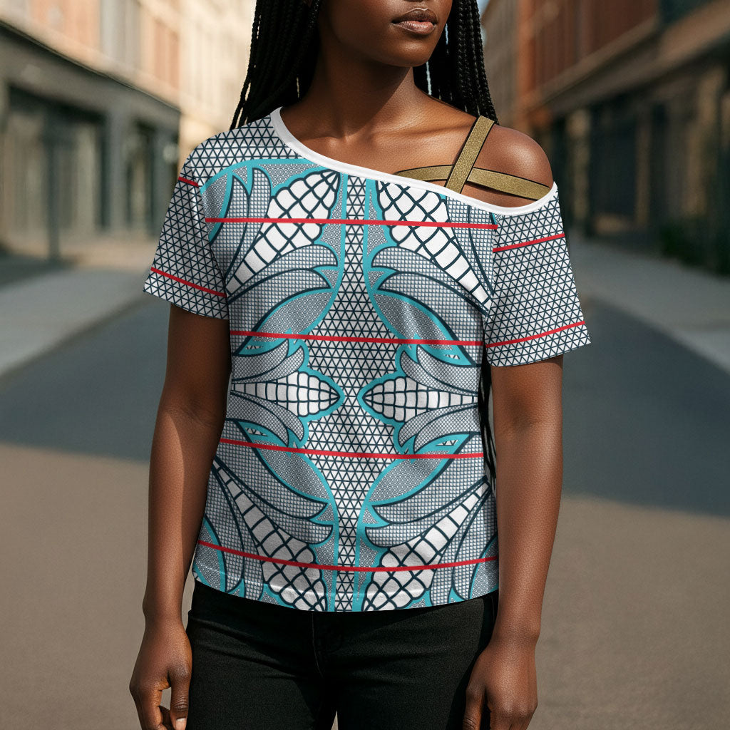 Cobalt Blue Khotso Mojalefa Poone Cross Shoulder Shirt Basotho Khotso Blanket Inspired