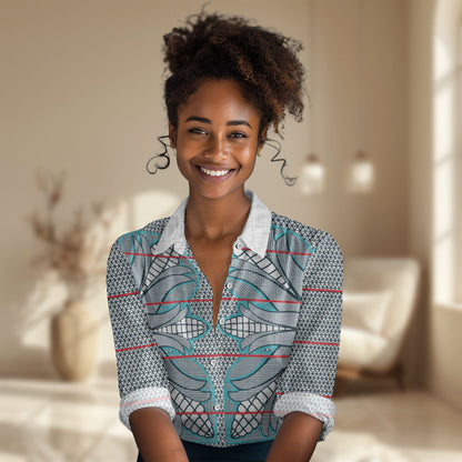 Cobalt Blue Khotso Mojalefa Poone Women Casual Shirt Basotho Khotso Blanket Inspired