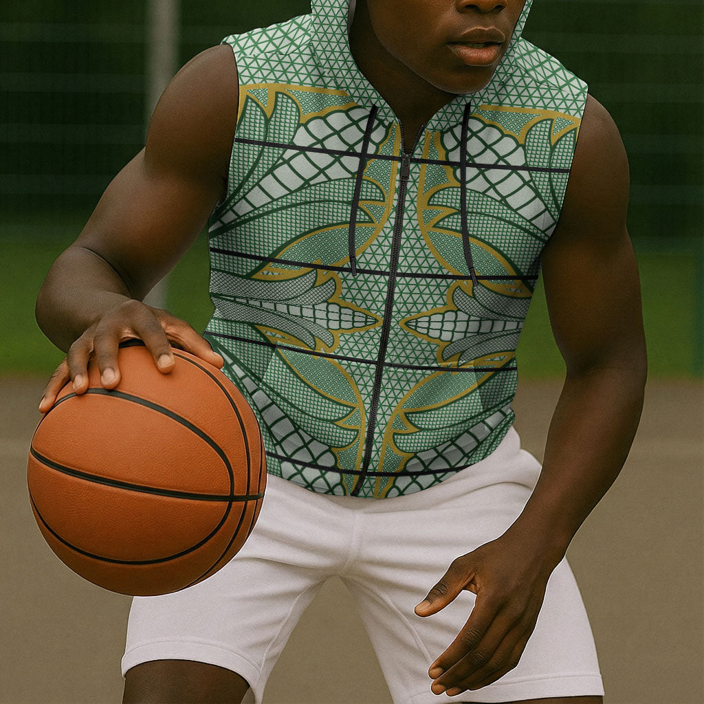 Emerald Green Khotso Mojalefa Poone Sleeveless Zip Hoodie Basotho Khotso Blanket Inspired