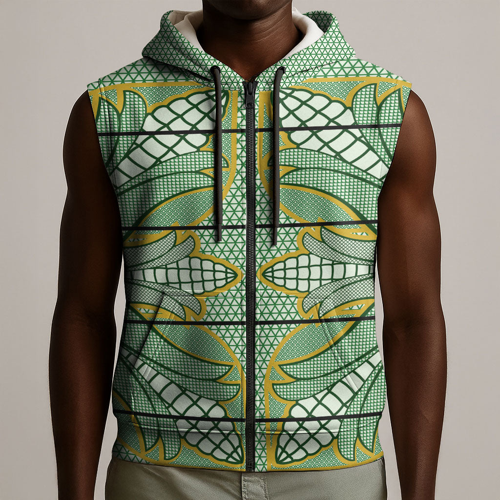 Emerald Green Khotso Mojalefa Poone Sleeveless Zip Hoodie Basotho Khotso Blanket Inspired