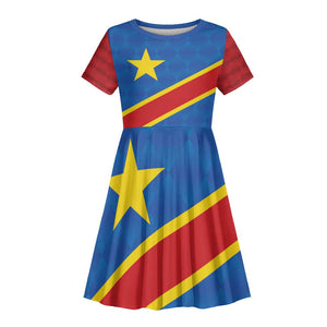 Africa DR of the Congo Personalized Kid Short Sleeve Dress Flag Style - African Pride