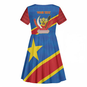 Africa DR of the Congo Personalized Kid Short Sleeve Dress Flag Style - African Pride