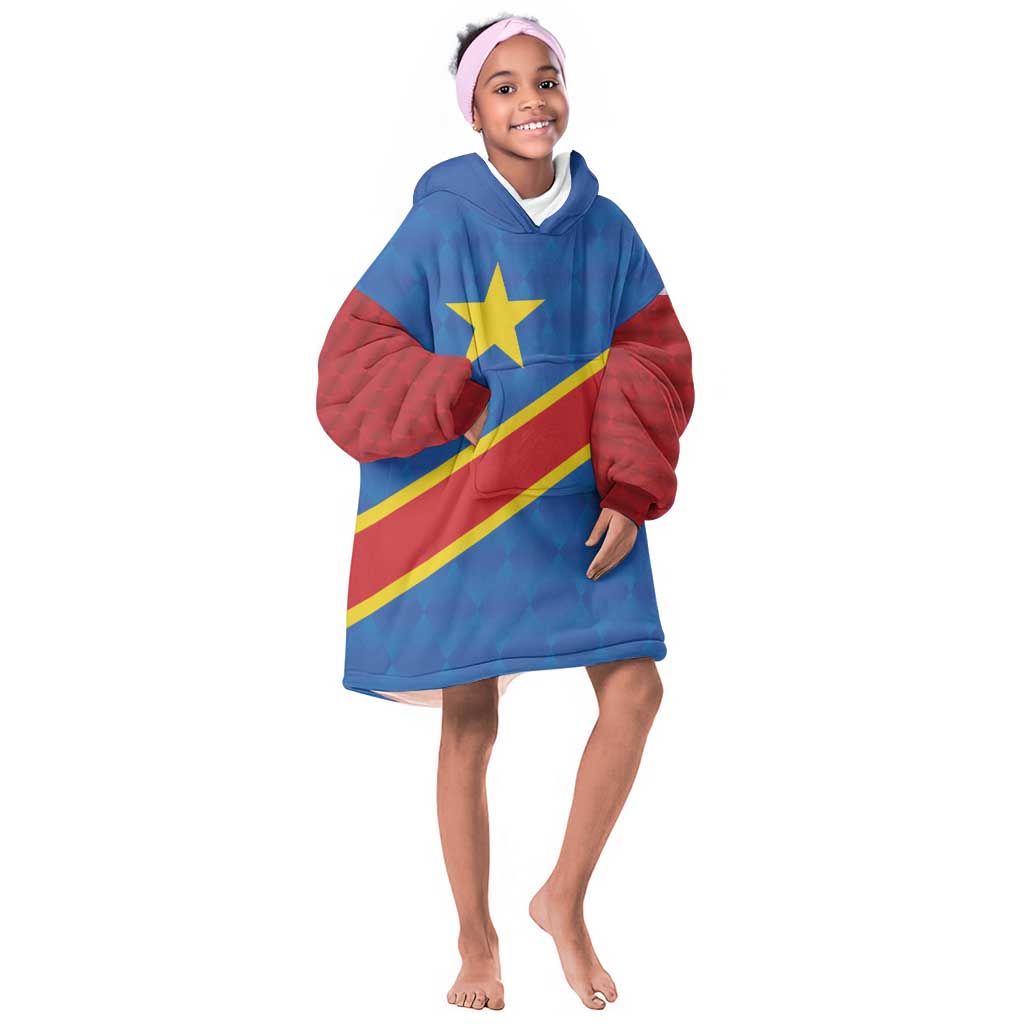 Africa DR of the Congo Personalized Kid Wearable Blanket Hoodie Flag Style - African Pride