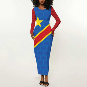 Africa DR of the Congo Personalized Long Sleeve Bodycon Dress Flag Style - African Pride