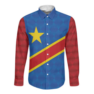 Africa DR of the Congo Personalized Long Sleeve Button Shirt Flag Style - African Pride