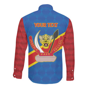 Africa DR of the Congo Personalized Long Sleeve Button Shirt Flag Style - African Pride