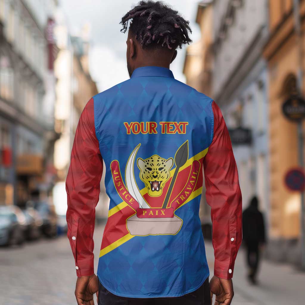 Africa DR of the Congo Personalized Long Sleeve Button Shirt Flag Style - African Pride