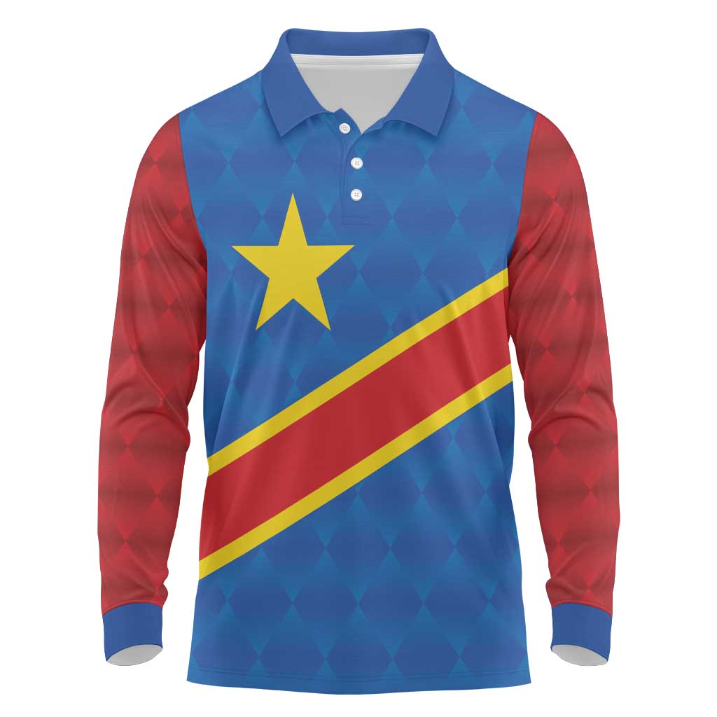 Africa DR of the Congo Personalized Long Sleeve Polo Shirt Flag Style - African Pride