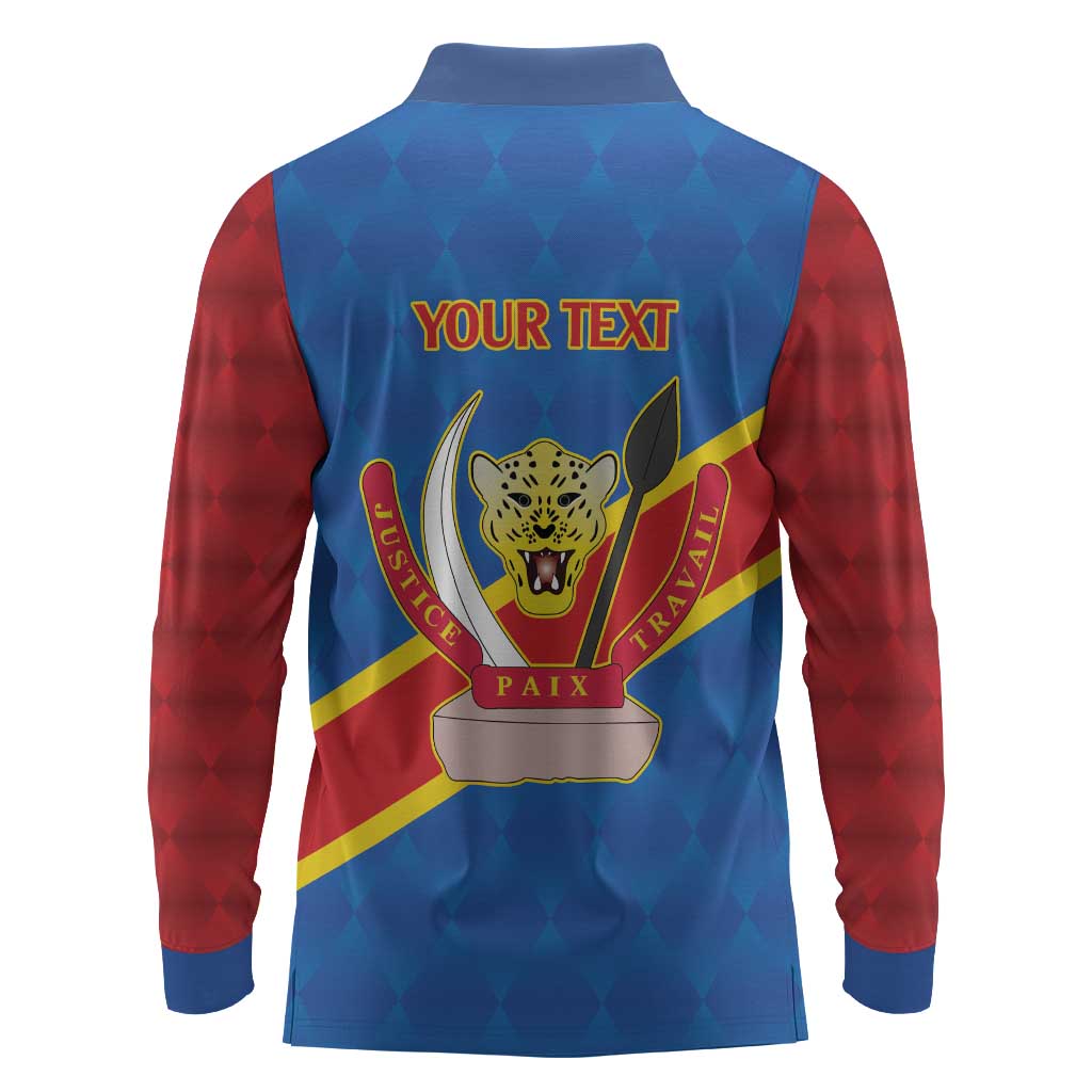 Africa DR of the Congo Personalized Long Sleeve Polo Shirt Flag Style - African Pride