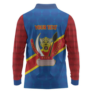 Africa DR of the Congo Personalized Long Sleeve Polo Shirt Flag Style - African Pride