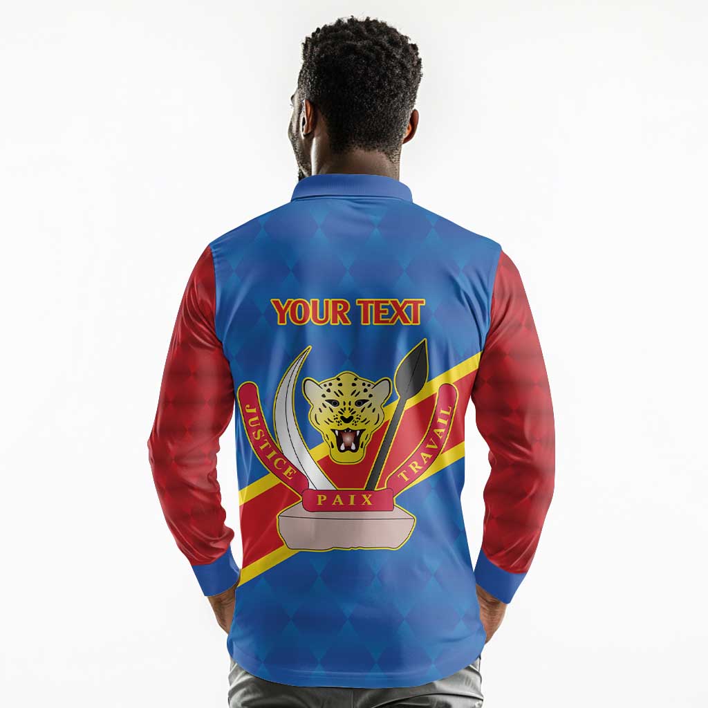 Africa DR of the Congo Personalized Long Sleeve Polo Shirt Flag Style - African Pride
