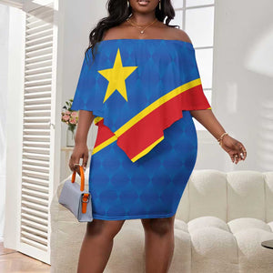 Africa DR of the Congo Personalized Off Shoulder Short Dress Flag Style - African Pride