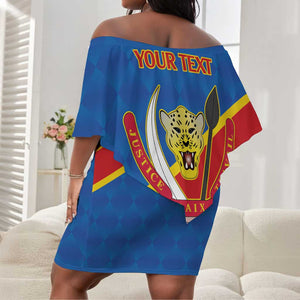 Africa DR of the Congo Personalized Off Shoulder Short Dress Flag Style - African Pride