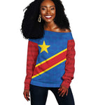 Africa DR of the Congo Personalized Off Shoulder Sweater Flag Style - African Pride