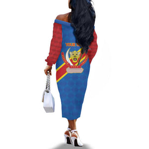 Africa DR of the Congo Personalized Off The Shoulder Long Sleeve Dress Flag Style - African Pride