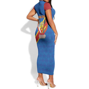 Africa DR of the Congo Personalized Short Sleeve Bodycon Dress Flag Style - African Pride