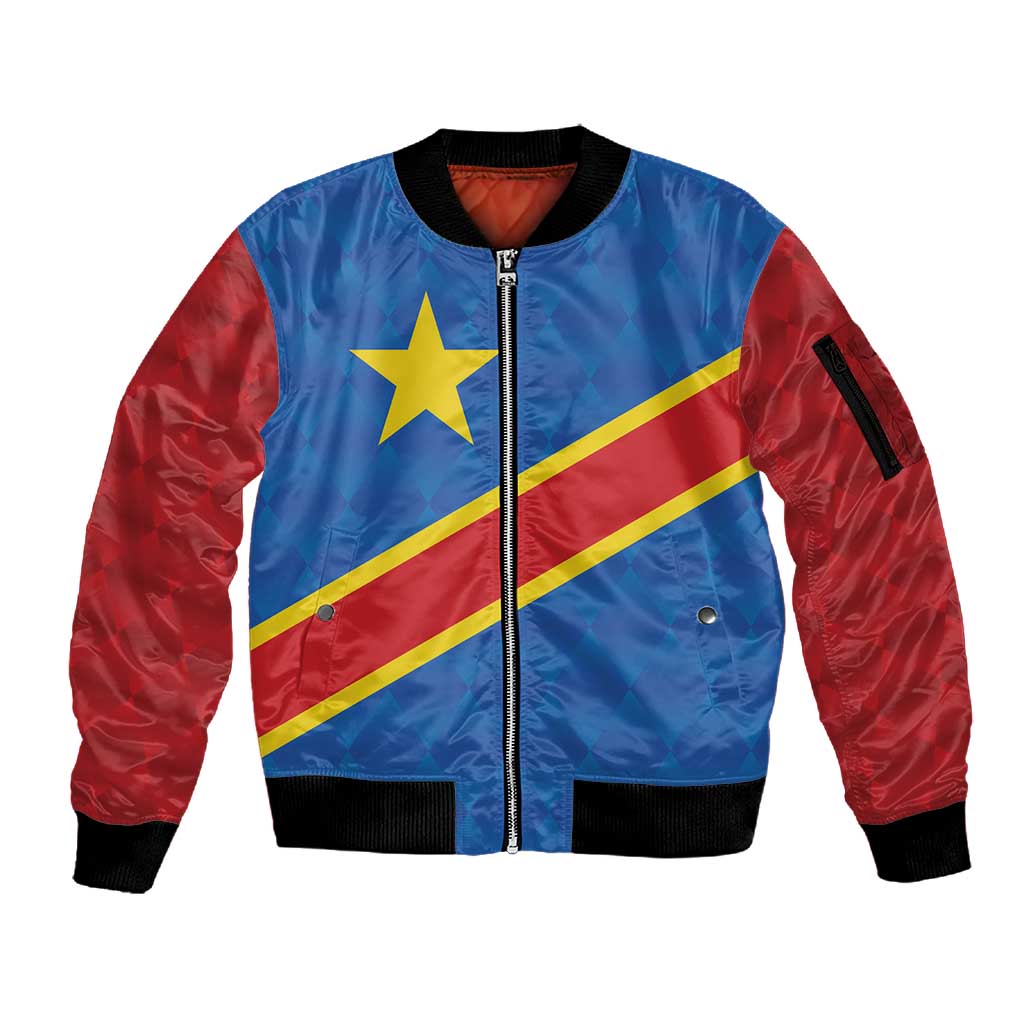 Africa DR of the Congo Personalized Sleeve Zip Bomber Jacket Flag Style - African Pride