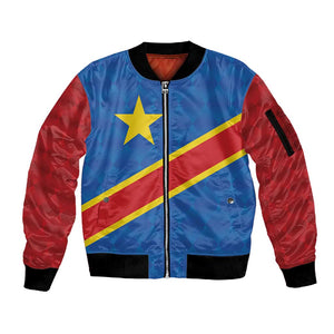 Africa DR of the Congo Personalized Sleeve Zip Bomber Jacket Flag Style - African Pride