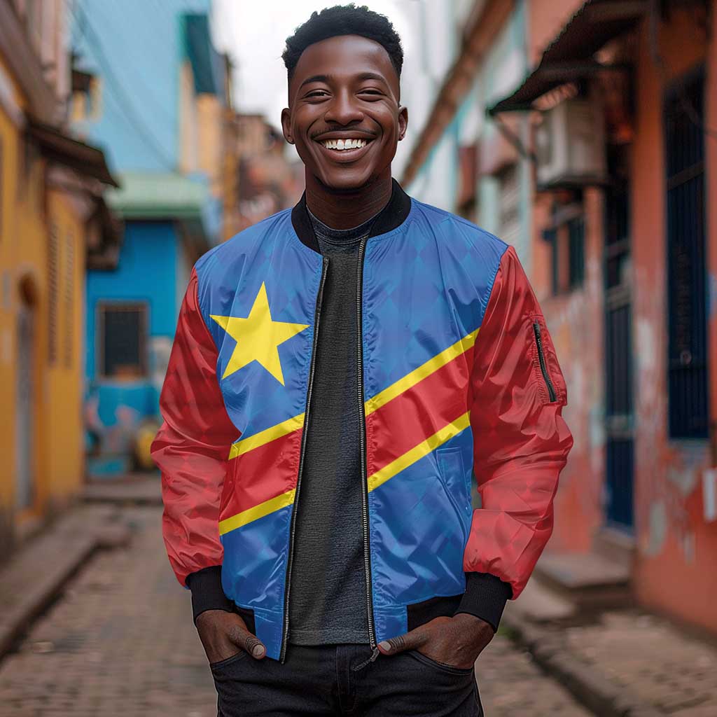 Africa DR of the Congo Personalized Sleeve Zip Bomber Jacket Flag Style - African Pride