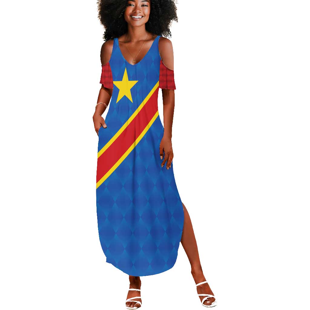 Africa DR of the Congo Personalized Summer Maxi Dress Flag Style - African Pride