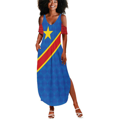 Africa DR of the Congo Personalized Summer Maxi Dress Flag Style - African Pride