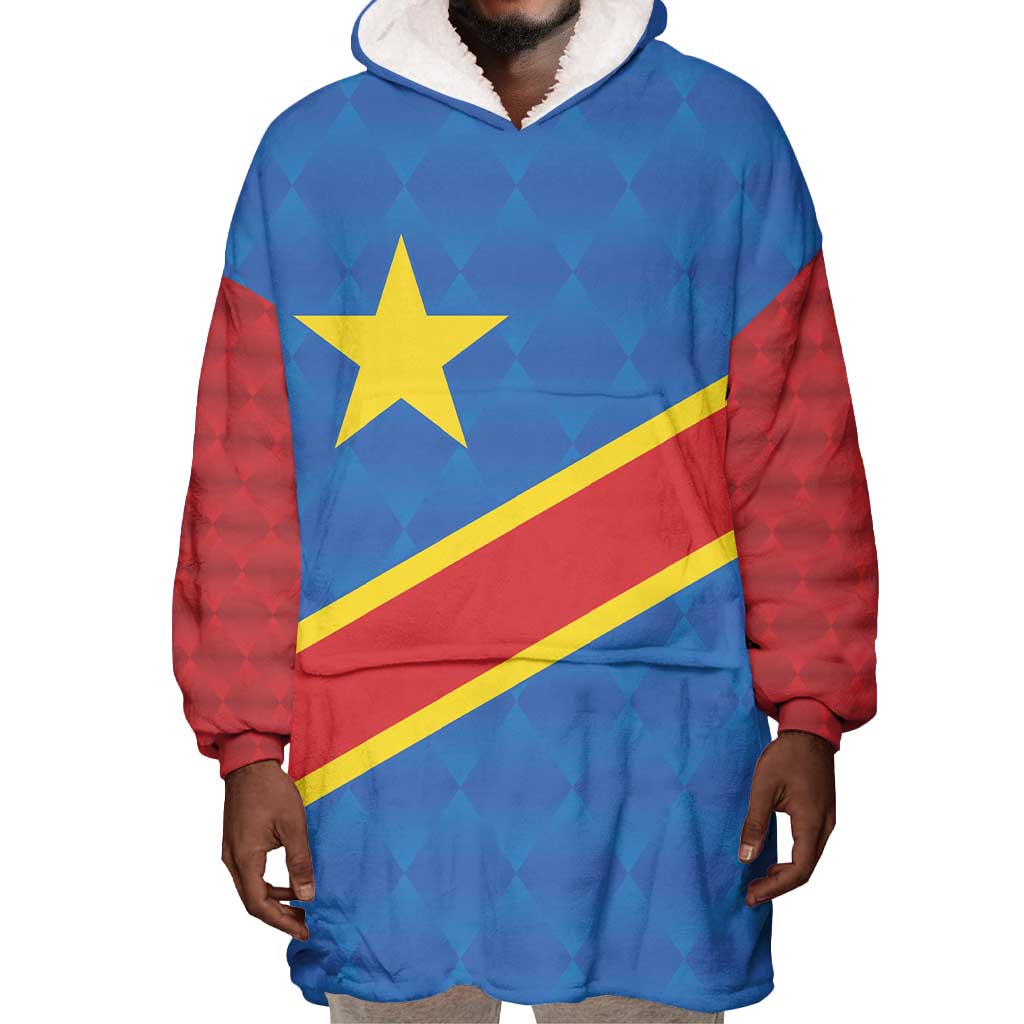 Africa DR of the Congo Personalized Wearable Blanket Hoodie Flag Style - African Pride