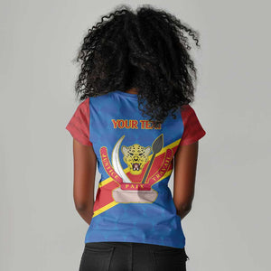 Africa DR of the Congo Personalized Women V-Neck T-Shirt Flag Style - African Pride