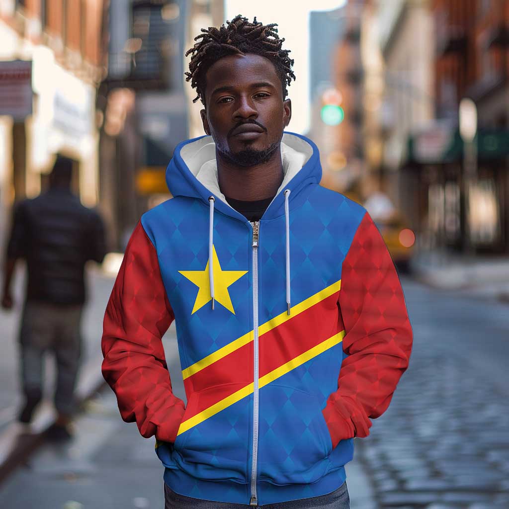Africa DR of the Congo Personalized Zip Hoodie Flag Style - African Pride