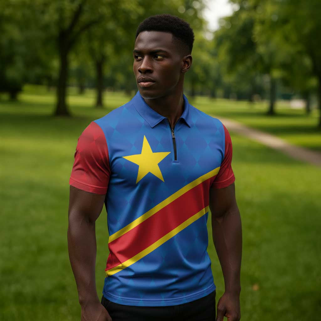 Africa DR of the Congo Personalized Zipper Polo Shirt Flag Style