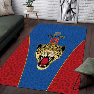 Africa DR Congo Football Custom Area Rug Blue Leopard Skin Pattern - African Pride