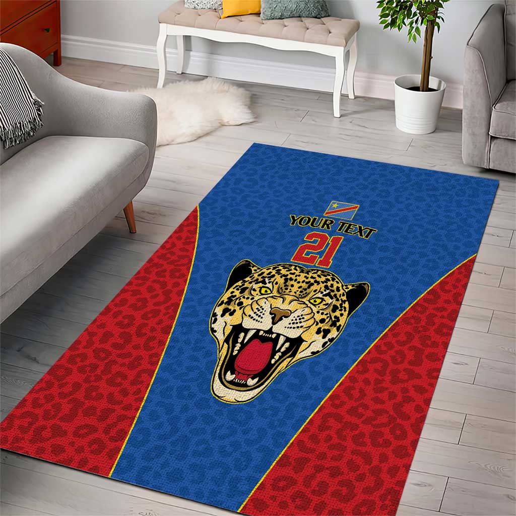 Africa DR Congo Football Custom Area Rug Blue Leopard Skin Pattern - African Pride