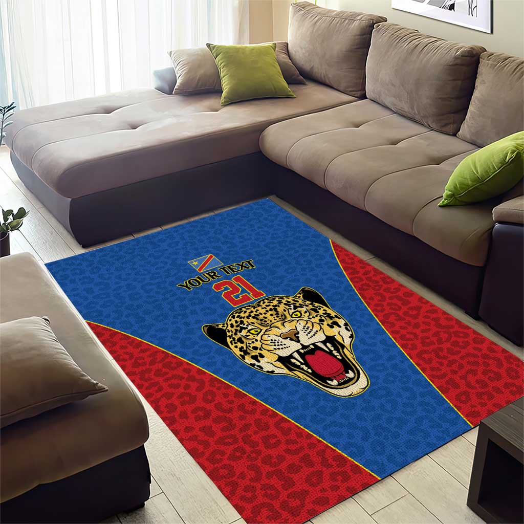 Africa DR Congo Football Custom Area Rug Blue Leopard Skin Pattern - African Pride
