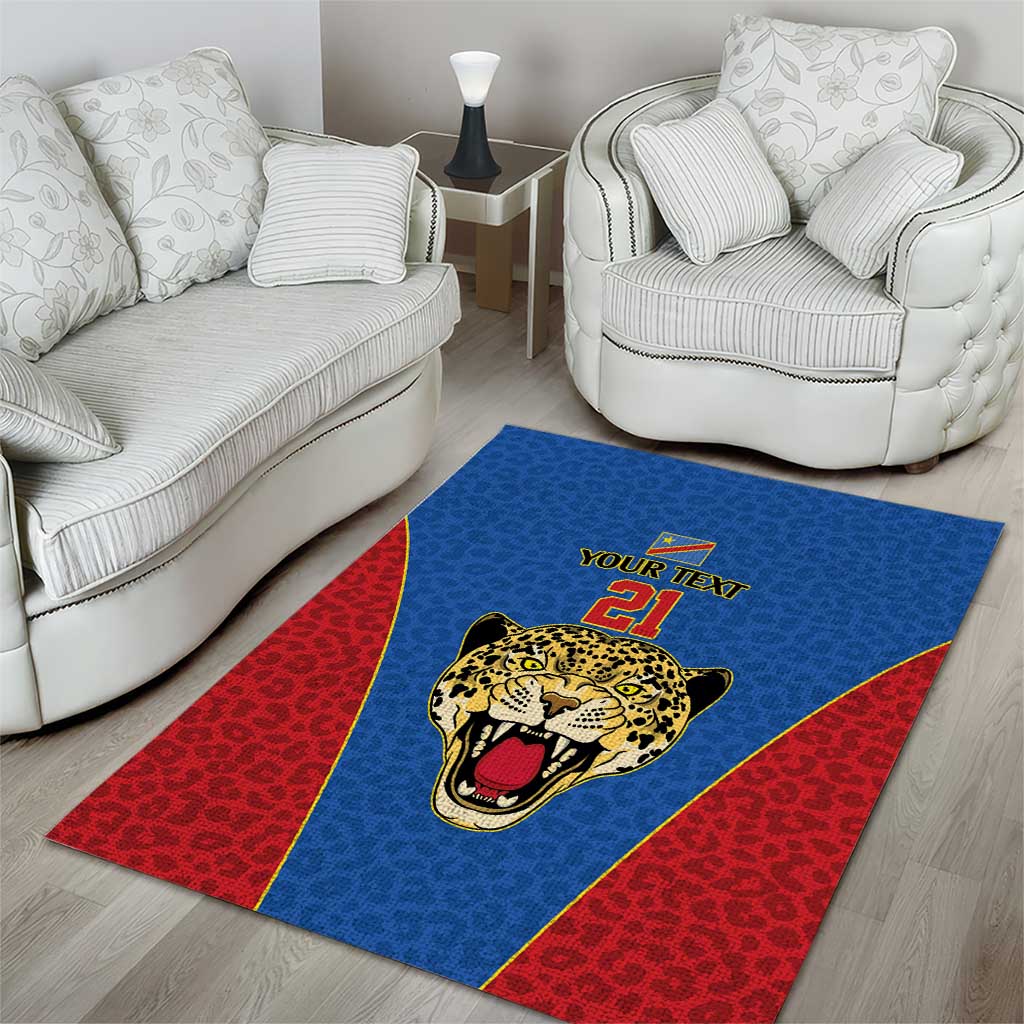 Africa DR Congo Football Custom Area Rug Blue Leopard Skin Pattern - African Pride
