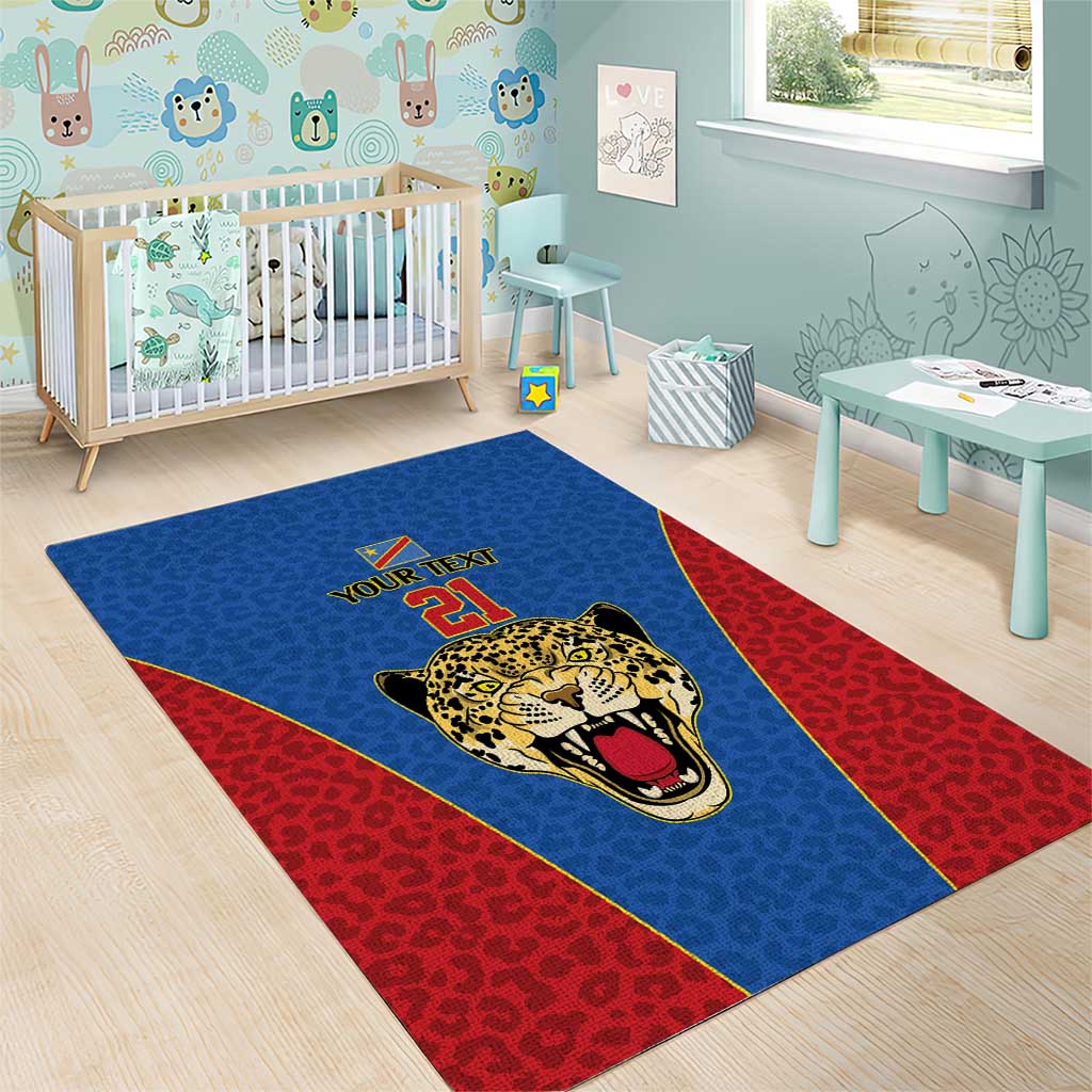 Africa DR Congo Football Custom Area Rug Blue Leopard Skin Pattern - African Pride