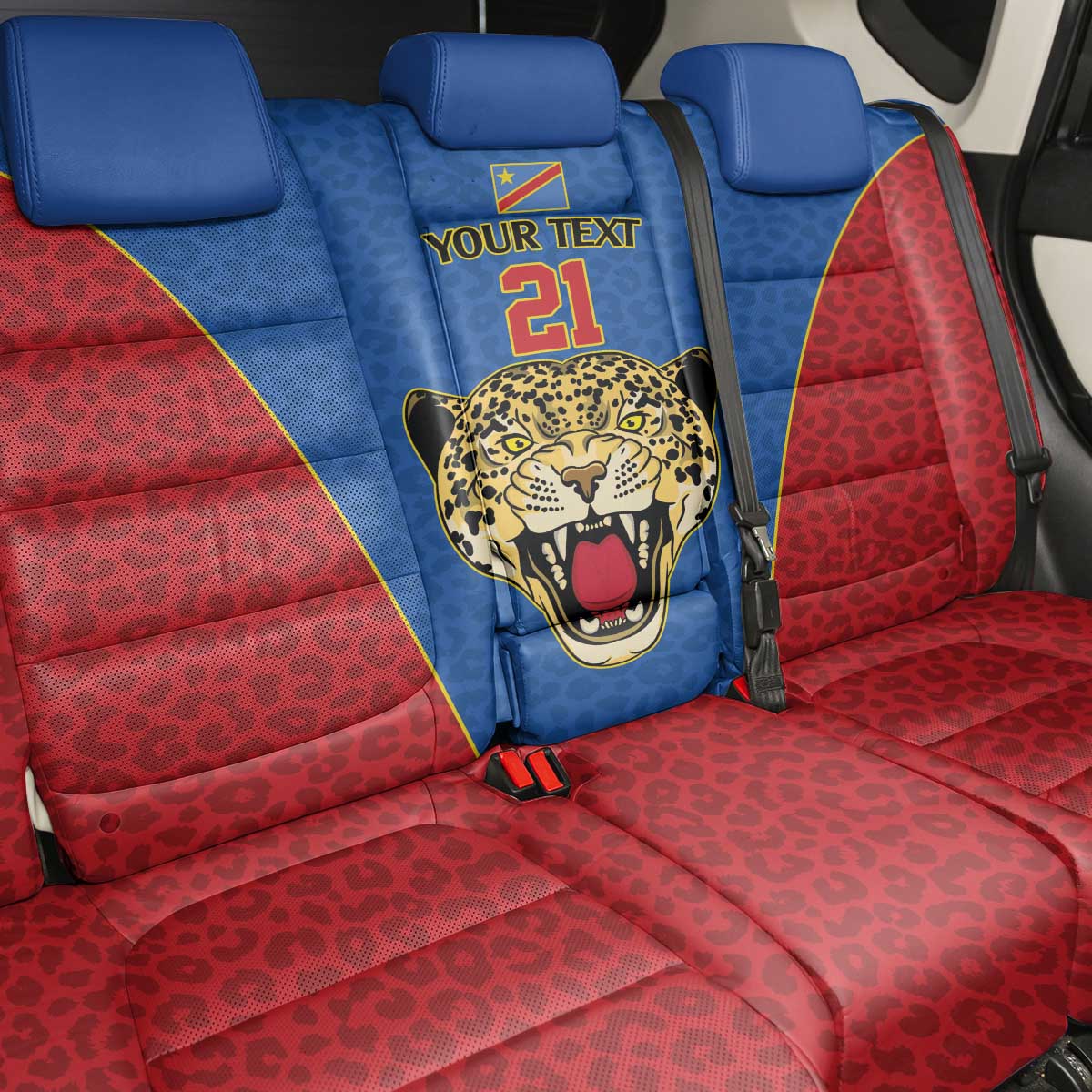 Africa DR Congo Football Custom Back Car Seat Cover Blue Leopard Skin Pattern - African Pride