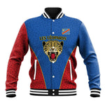 Africa DR Congo Football Custom Baseball Jacket Blue Leopard Skin Pattern - African Pride