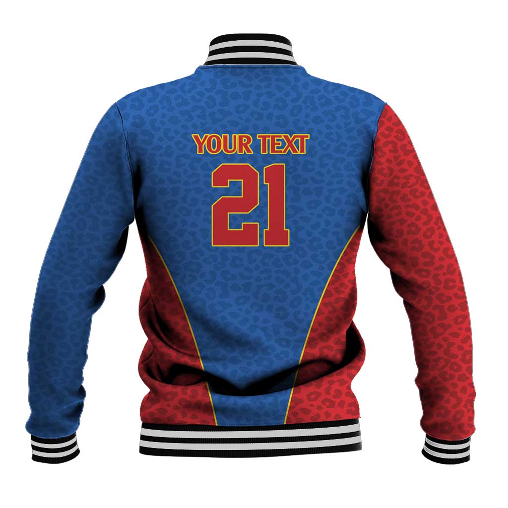 Africa DR Congo Football Custom Baseball Jacket Blue Leopard Skin Pattern - African Pride