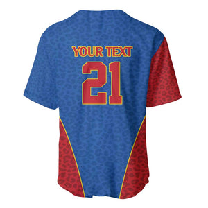 Africa DR Congo Football Custom Baseball Jersey Blue Leopard Skin Pattern - African Pride